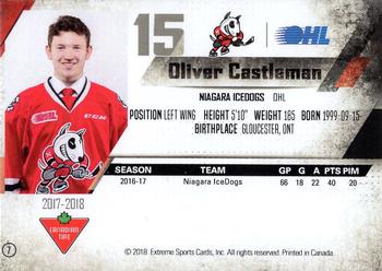 2017-18 Extreme Niagara IceDogs (OHL) #7 Oliver Castleman Back