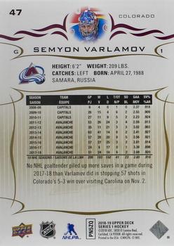 2018-19 Upper Deck - Silver Foil #47 Semyon Varlamov Back