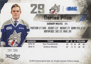 2017-18 Extreme Sudbury Wolves (OHL) #18 Darian Pilon Back