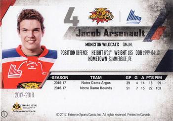 2017-18 Extreme Moncton Wildcats (QMJHL) #1 Jacob Arsenault Back