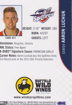 2016-17 Choice Windsor Spitfires (OHL) #21 Aaron Luchuk Back