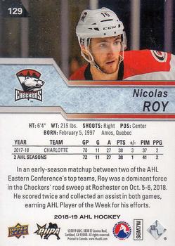 2018-19 Upper Deck AHL #129 Nicolas Roy Back