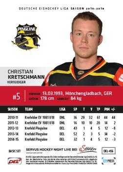 2015-16 Playercards Basic Serie 2 (DEL) #DEL-456 Christian Kretschmann Back