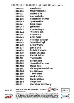 2015-16 Playercards Basic Serie 2 (DEL) #DEL-591 Checkliste Wolfsburg Back