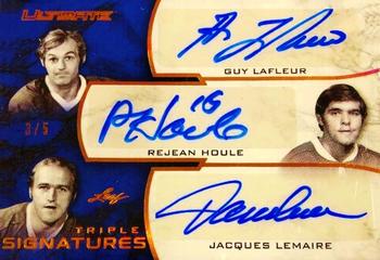 2018-19 Leaf Ultimate - Ultimate Triple Signatures #US3-02 Guy Lafleur / Rejean Houle / Jacques Lemaire Front