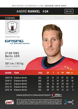2014-15 Playercards (DEL) #DEL-033 Andre Rankel Back