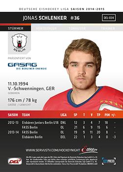 2014-15 Playercards (DEL) #DEL-034 Jonas Schlenker Back