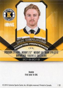 2018-19 Extreme Kingston Frontenacs (OHL) #11 Ian Derungs Back