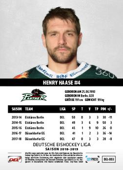2018-19 Playercards (DEL) #DEL-003 Henry Haase Back