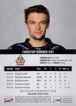 2018-19 Playercards (DEL) #DEL-070 Christoph Korner Back