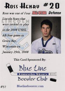 2007-08 Blueline Booster Club Lincoln Stars (USHL) Series 2 #57 Ross Henry Back
