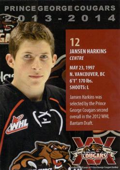 2013-14 Subway Prince George Cougars (WHL) #NNO Jansen Harkins Back