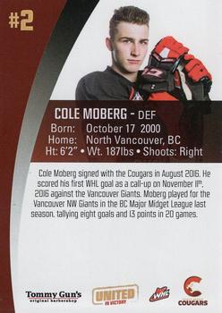 2017-18 Tommy Gun's Prince George Cougars (WHL) #3 Cole Moberg Back