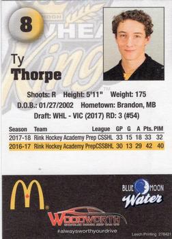 2018-19 Brandon Wheat Kings (WHL) #6 Ty Thorpe Back