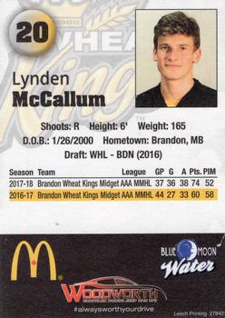 2018-19 Brandon Wheat Kings (WHL) #12 Lynden McCallum Back
