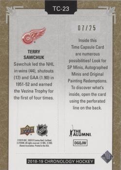 2018-19 Upper Deck Chronology - Time Capsules Rip Cards Gold #TC-23 Terry Sawchuk Back