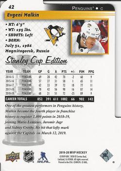 2019-20 Upper Deck MVP - Stanley Cup Edition 20th Anniversary Colors & Contours #42 Evgeni Malkin Back