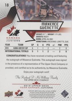 2019 Upper Deck Team Canada Juniors - Black Autographs #18 Maxence Guenette Back