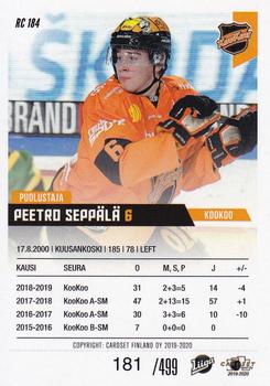 2019-20 Cardset Finland Series 1 - Rookie Series 1 #RC 184 Peetro Seppälä Back