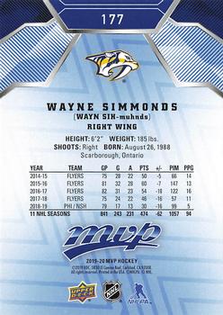 2019-20 Upper Deck MVP - Blue #177 Wayne Simmonds Back
