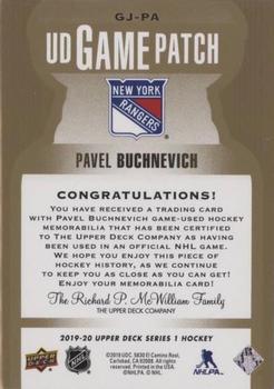 2019-20 Upper Deck - UD Game Patch #GJ-PA Pavel Buchnevich Back