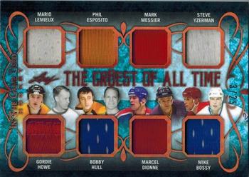 2019-20 Leaf In The Game Used - The Gr8est of All-Time - Bronze Spectrum Foil #TGT-02 Mario Lemieux / Gordie Howe / Phil Esposito / Bobby Hull / Mark Messier / Marcel Dionne / Steve Yzerman / Mike Bossy Front