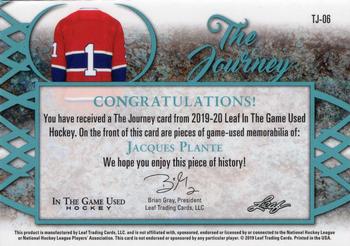 2019-20 Leaf In The Game Used - The Journey - Red Spectrum Foil #TJ-06 Jacques Plante Back