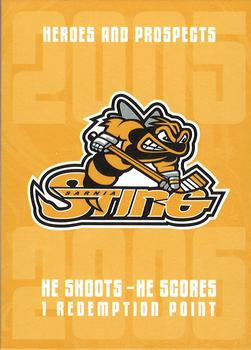 2005-06 In The Game Heroes and Prospects - He Shoots-He Scores Redemption Points #NNO Sarnia Sting Front