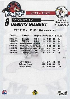 2019-20 Gizmo's Sportscards Rockford IceHogs (AHL) #NNO Dennis Gilbert Back