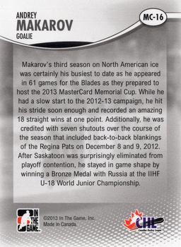 2012-13 In The Game Heroes and Prospects - 2013 Memorial Cup #MC-16 Andrey Makarov Back