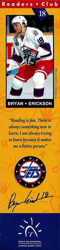 1993-94 Readers Club Winnipeg Jets Bookmarks #NNO Bryan Erickson Front