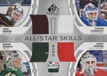 2019-20 SP Game Used - 2019 NHL All-Star Skills Fabric Quads #AS4-NET John Gibson / Henrik Lundqvist / Devan Dubnyk / Jimmy Howard Front