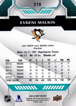 2020-21 Upper Deck MVP #210 Evgeni Malkin Back