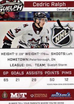 2019-20 Guelph Storm (OHL) Limited Edition Set 1 #NNO Cedric Ralph Back