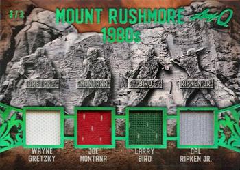2019-20 Leaf Ultimate - Q Mount Rushmore Relics - Emerald #MR-12 Wayne Gretzky / Joe Montana / Larry Bird / Cal Ripken Jr. Front