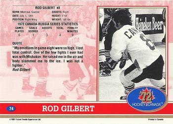 1991-92 Future Trends Canada ’72 - Gold Paint Autographs Swirl #74 Rod Gilbert Back