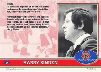 1991-92 Future Trends Canada ’72 - Gold Paint Autographs Swirl #94 Harry Sinden Back
