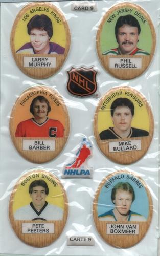 1983-84 Funmate NHL Puffy Stickers - Sticker Panels #9 Larry Murphy / Phil Russell / Bill Barber / Mike Bullard / Pete Peeters / John Van Boxmeer Front