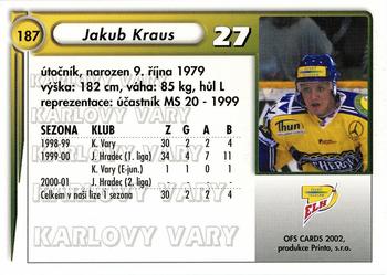 2001-02 Czech OFS #187 Jakub Kraus Back