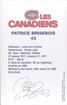 1996-97 Montreal Canadiens Postcards #NNO Patrice Brisebois Back