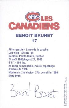 1996-97 Montreal Canadiens Postcards #NNO Benoit Brunet Back