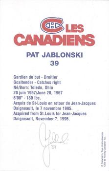 1996-97 Montreal Canadiens Postcards #NNO Pat Jablonski Back