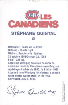 1996-97 Montreal Canadiens Postcards #NNO Stephane Quintal Back