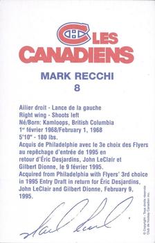1996-97 Montreal Canadiens Postcards #NNO Mark Recchi Back