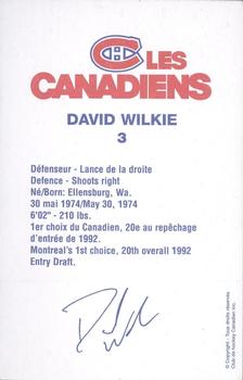 1996-97 Montreal Canadiens Postcards #NNO David Wilkie Back