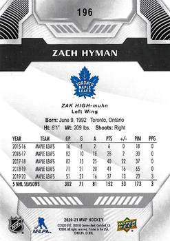 2020-21 Upper Deck MVP - Silver Script #196 Zach Hyman Back
