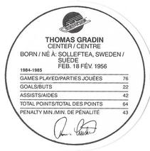 1985-86 Kellogg's Accordion Discs #NNO Thomas Gradin Back
