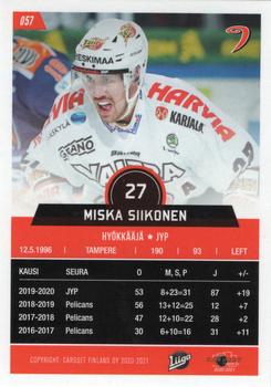 2020-21 Cardset Finland #057 Miska Siikonen Back