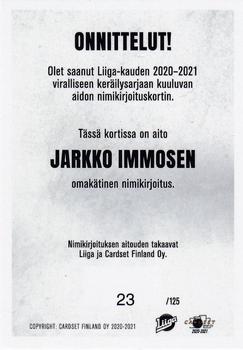 2020-21 Cardset Finland - Signature #NNO Jarkko Immonen Back