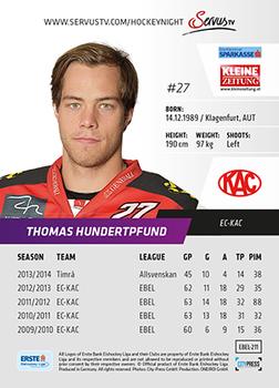 2014-15 Playercards (EBEL) #EBEL-211 Thomas Hundertpfund Back